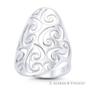 Spiral Pattern Cutout Oval Boho Statement Ring in .925 Sterling Silver - Size 10